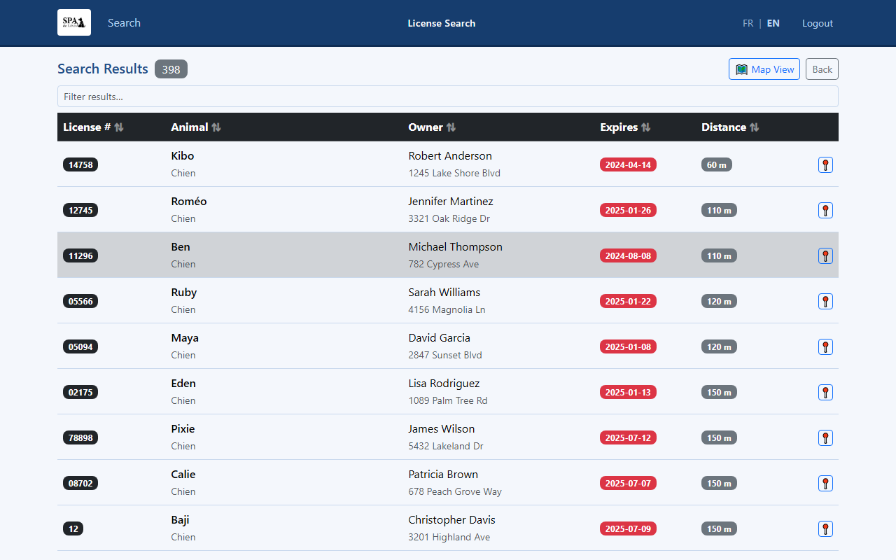 Nearby results — sorted by distance